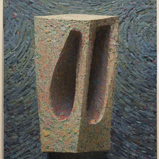 Image similar to a detailed geometric impasto painting by shaun tan and louise bourgeois of an abstract organic forgotten sculpture by ivan seal and the caretaker