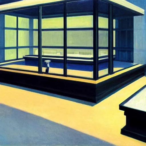 Prompt: 2 0 5 2, 2 6 2 5 5 7 5 1 2 1, art by edward hopper, futuristic