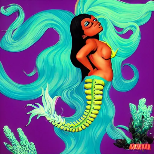 Image similar to azealia banks fantasea ii : the second wave album cover, seapunk 2. 0, yemaya, madre agua, rapunzel mermaid hair