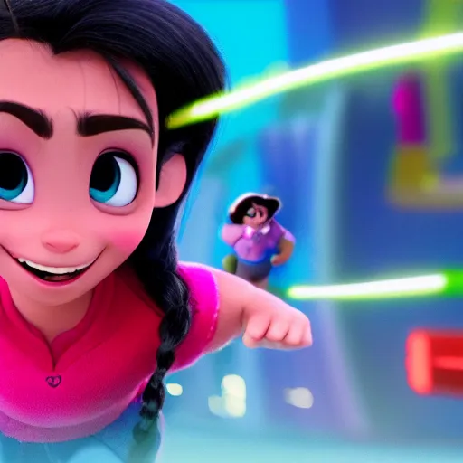 Prompt: vanellope tries to save ralph in movie ralph breaks the internet