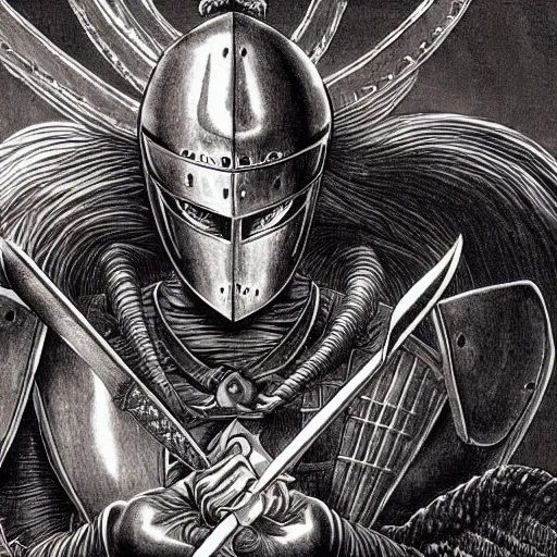 Image similar to a knight with a huge sword, kentaro miura, berserk, symmetrical, high detail