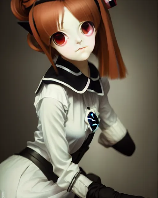 Image similar to an oil painting of baroque cute face character, anime girl, nazi ss secret police maid, soft studio light by rutkowski, makoto sinkai and wlop