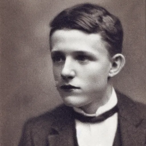 Prompt: headshot edwardian photograph of tom holland, 1 9 2 0 s, realistic face, 1 9 1 0 s photography, 1 9 0 0 s, grainy, slightly blurry, victorian