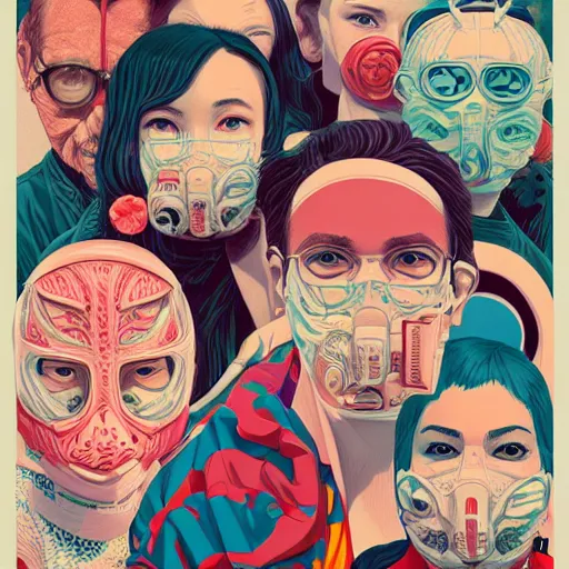 Image similar to portrait of people with sanitary mask, Tristan Eaton, artgerm, Victo Ngai, RHADS, ross draws