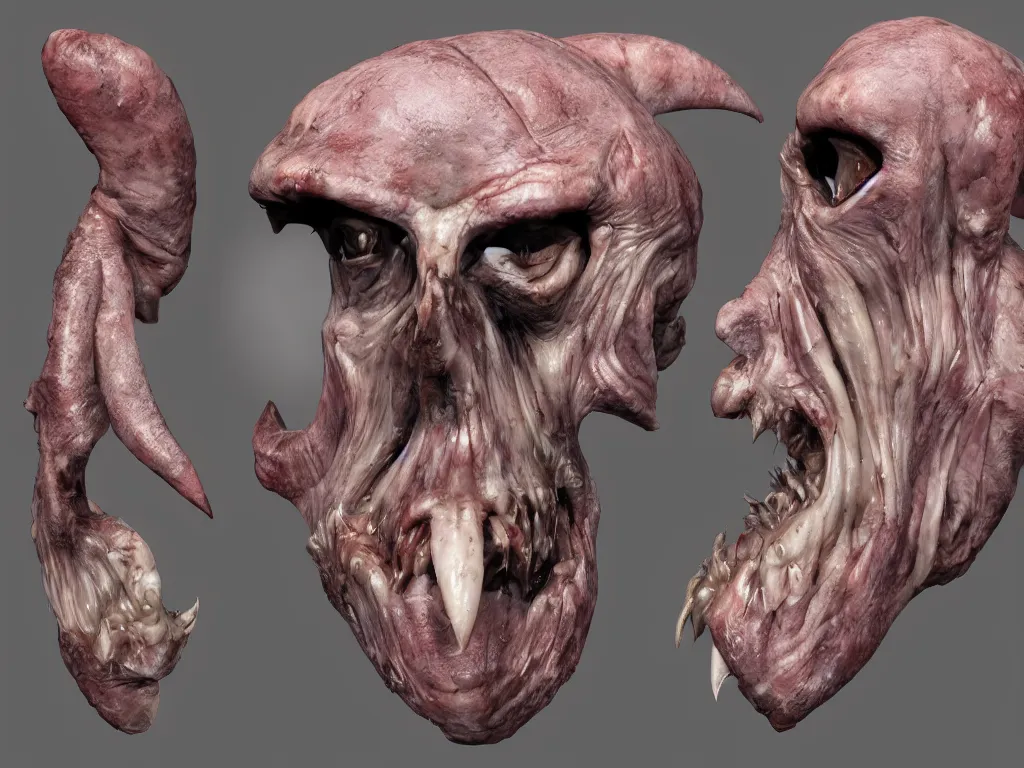 Prompt: barnacle head, undead, muscular, chiroptera head, chiroptera ears, chiroptera nose, barnacle, artstation, cgsociety, zbrush, no background