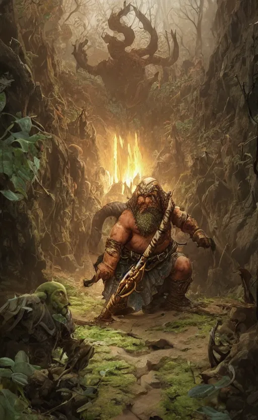 Prompt: last dwarf suvivor is decapitated by elven of forest with dagger, front game card, drark, marvel comics, dark, intricate, highly detailed, smooth, artstation, digital illustration by ruan jia and mandy jurgens and artgerm and wayne barlowe and greg rutkowski and zdislav beksinski