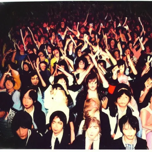 Prompt: polaroid photo of japan 1 9 8 0 pop concert, focus on stage, photo by louise dahl - wolfe, color photo, colored