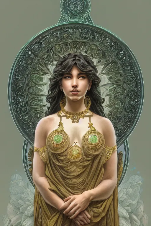 Image similar to no figure!!!!!!! | ultra realistic illustration, a jade statue of sacred geometry, intricate, elegant, highly detailed, digital painting, artstation, concept art, smooth, sharp focus, illustration, art by artgerm and greg rutkowski and alphonse mucha