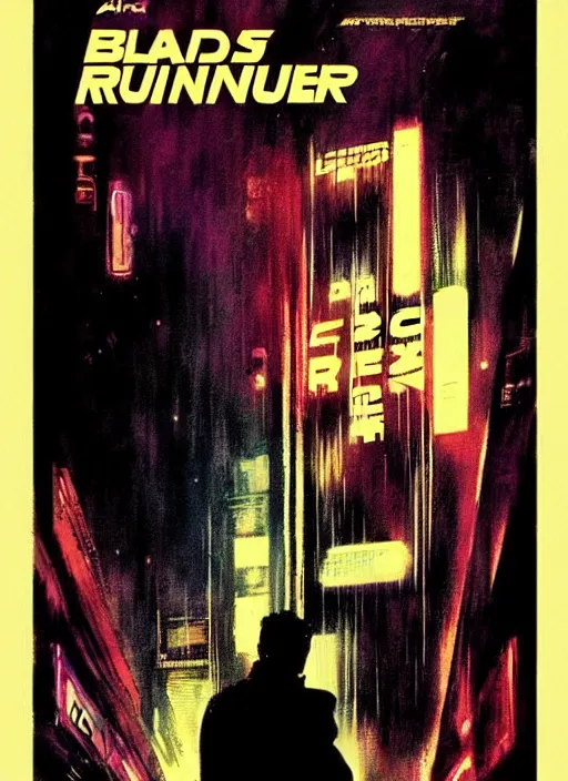 Prompt: blade runner poster by bill sienkiewicz