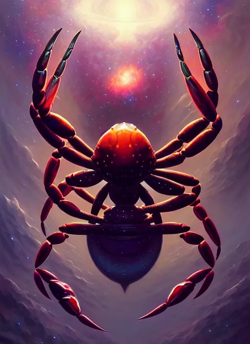 Image similar to symmetry!! cancer the crab!!!! highly detailed, high contrast, light reflection, trippy, nebula, trending on art station by artgem, by peter mohrbacher, by wlop, by ruan jia