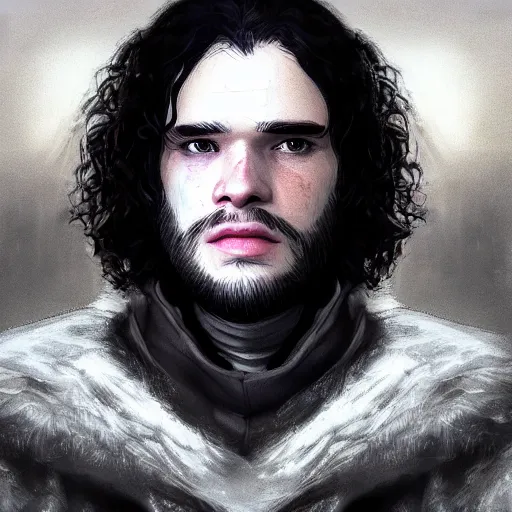 Prompt: face of john snow from video game of thrones artstation in the magic realism first person view dramatic lighting