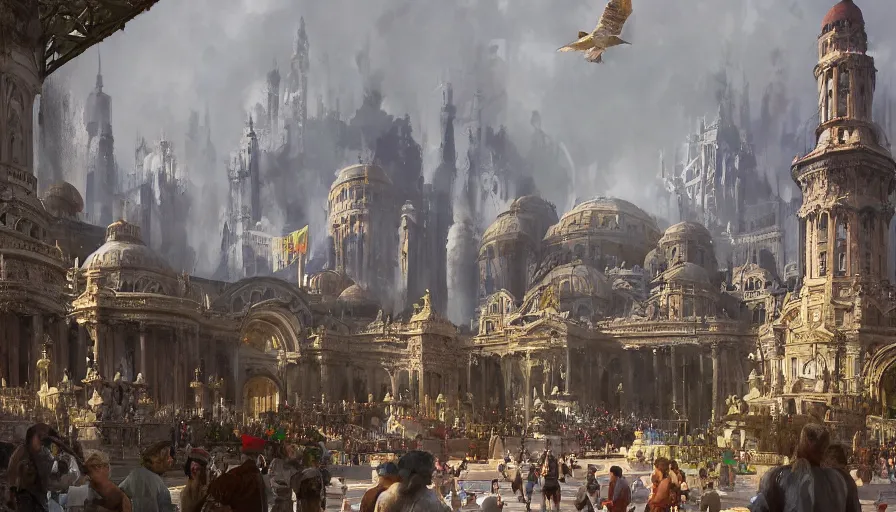 Image similar to craig mullins digital illustration of world's columbian exposition, strong contrast, unreal engine, hyper realism, realistic shading, cinematic composition, realistic render, octane render, detailed textures, photorealistic, wide shot