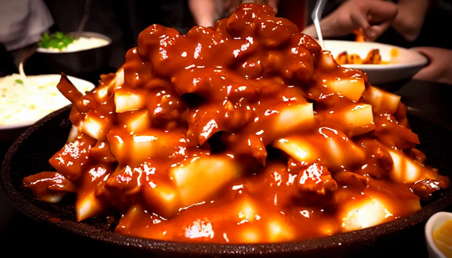 Image similar to poutine ( the canadian meal ) from mount doom, volcano texture, lava texture, fire texture