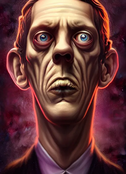 Image similar to lovecraft lovecraftian portrait of hugh laurie, pixar style, by tristan eaton stanley artgerm and tom bagshaw.