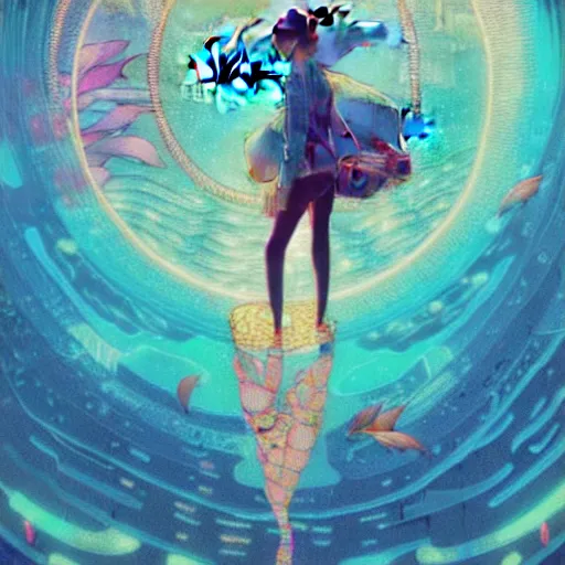 Image similar to a beautiful hyperdetailed character design 4 k wallpaper illustration of a cute dolphin with a beautiful girl, victo ngai cyberpunk style, from china, style of studio ghibli, makoto shinkai, raphael lacoste, louis comfort tiffany, artgerm, james jean, ross tran, chinese style