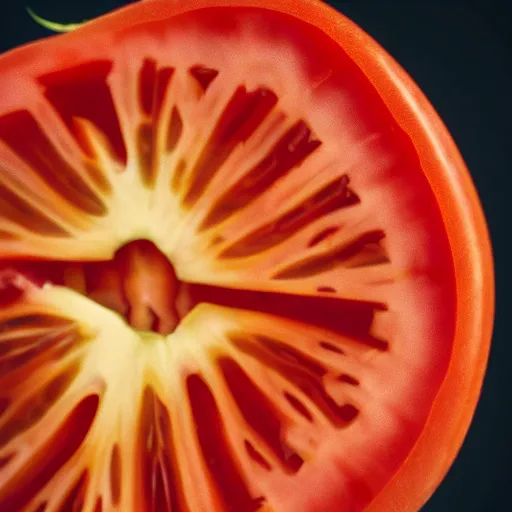Image similar to macro photography of a tomato sliced in half