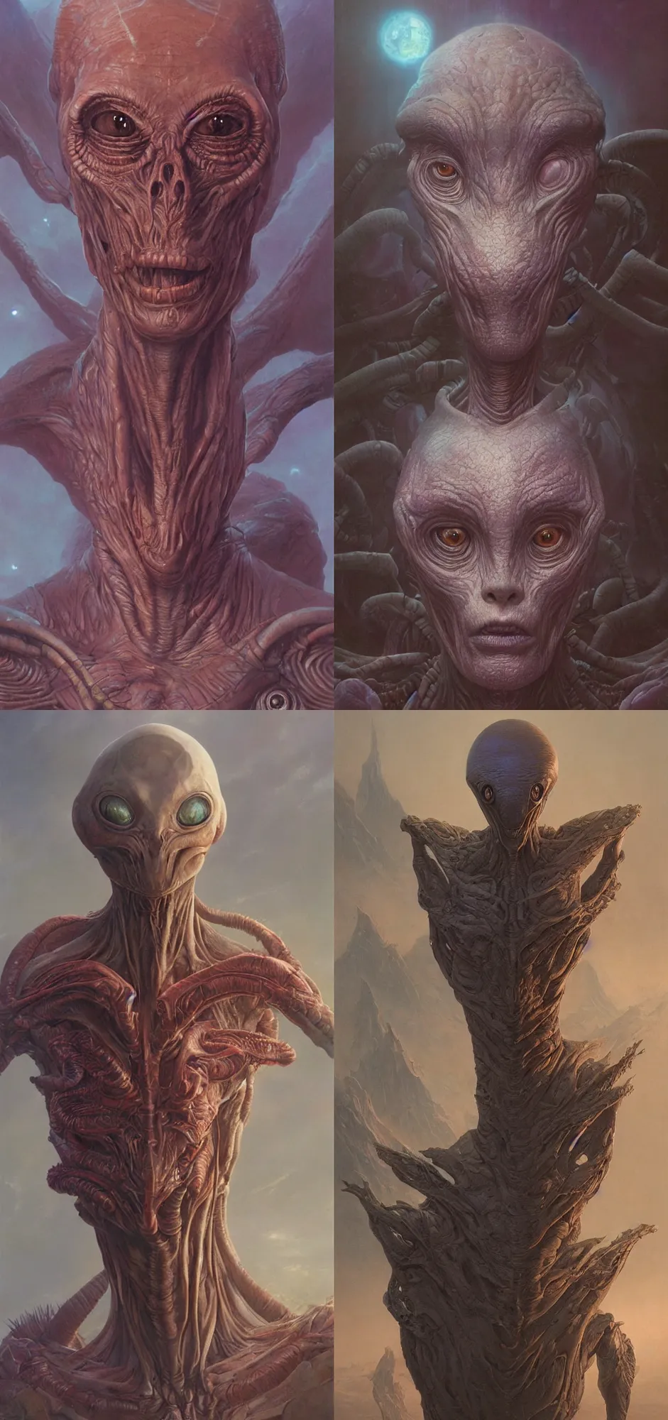 Prompt: A ultradetailed beautiful portrait of a alien of Jupyter, Oil painting, by Wayne Barlowe, Greg Rutkowski and moebius, alien art