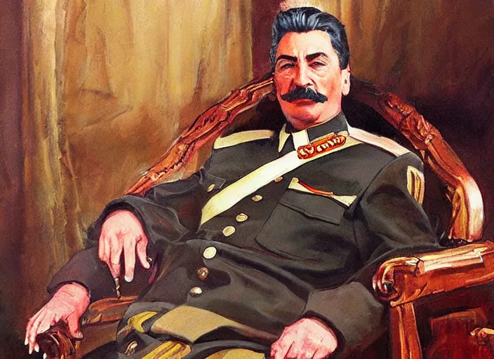 Image similar to a highly detailed beautiful portrait of stalin as a king, by gregory manchess, james gurney, james jean