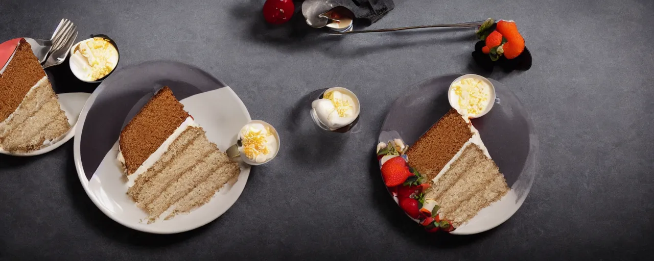 Prompt: Cake Serving Plate at a five-star restaurant. Promotional Advertisement Photo.