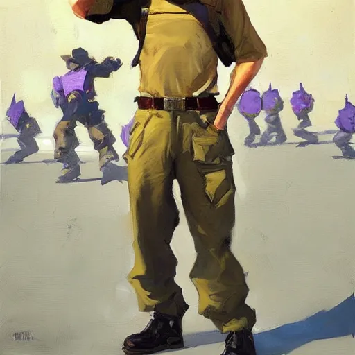 Image similar to greg manchess portrait painting of tactical waluigi, medium shot, asymmetrical, profile picture, organic painting, sunny day, matte painting, bold shapes, hard edges, street art, trending on artstation, by huang guangjian and gil elvgren and sachin teng