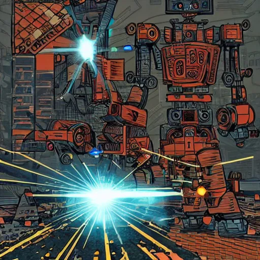 Image similar to ancient occult robots destroying a post dystopian civilization with lasers