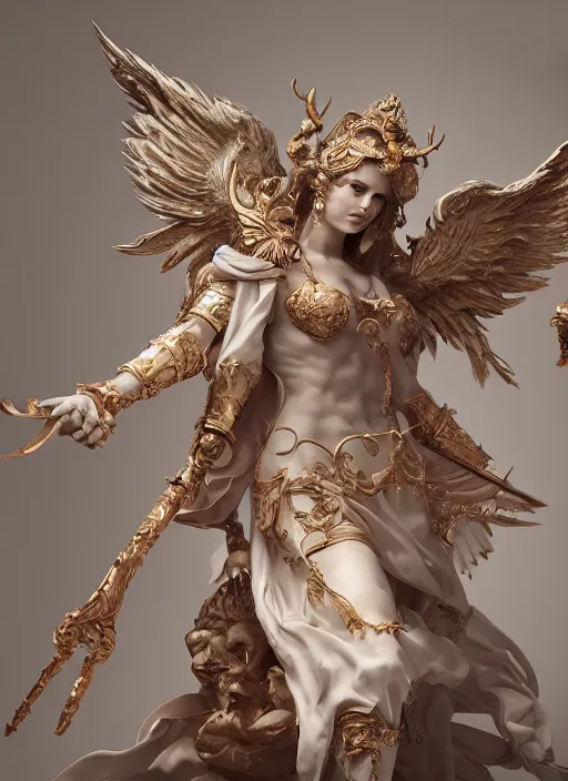 Image similar to high intricate porcelain baroque angelic priest fighting the hell demon, maria panfilova, andrea savchenko, mike kime, ludovic plouffe, qi sheng luo, oliver cook, trending on artstation