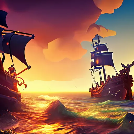 Image similar to sea of thieves scene with a hedgehog on a pirate ship, digital art, epic lighting, game screenshot