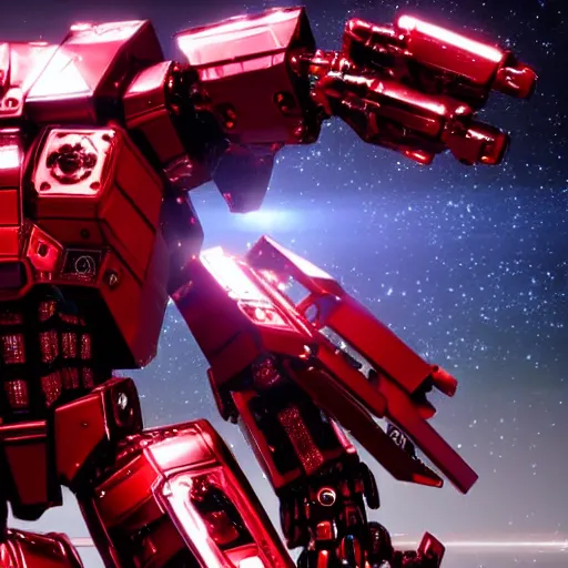 Image similar to a shiny ornate boxing red humanoid mecha in galaxy, epic pose, bright, by war robots, real steel ( 2 0 1 1 ), westworld and eve venture and pacific rim and machine warrior 5, cryengine, frostbite 3 engine, sharp focus, 8 k, high definition, insanely detailed, beautiful lighting,