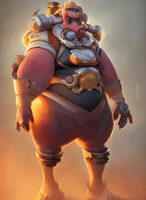 Prompt: character portrait of a fusion of Roadhog from Overwatch and Moira from Overwatch by ArtGerm and Tom Bagshaw, 4k, highly detailed, cinematic lighting, characters merged