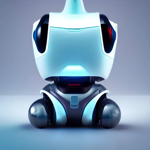 Image similar to product photo of a futuristic stylized pet robot by artgerm and greg rutkowski and marc newson, zaha hadid, kitten puppy teddy mix, super cute robot face, awww, volumetric light, detailed, octane render, midsommar