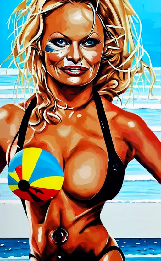 Image similar to a portrait of pamela anderson ( bay watch ), by sandra chevrier