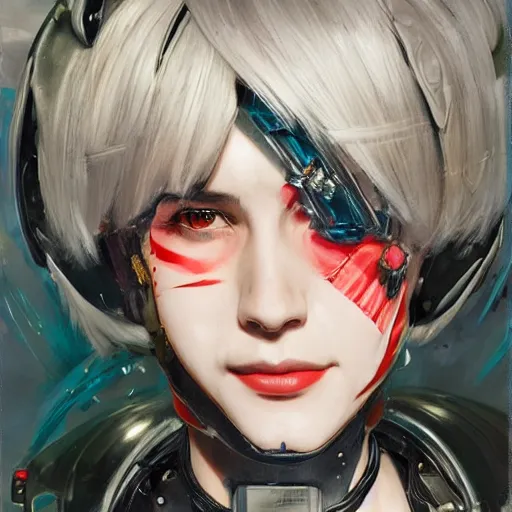 Image similar to portrait of female android by Tetsuya Nomura and Sandra Chevrier