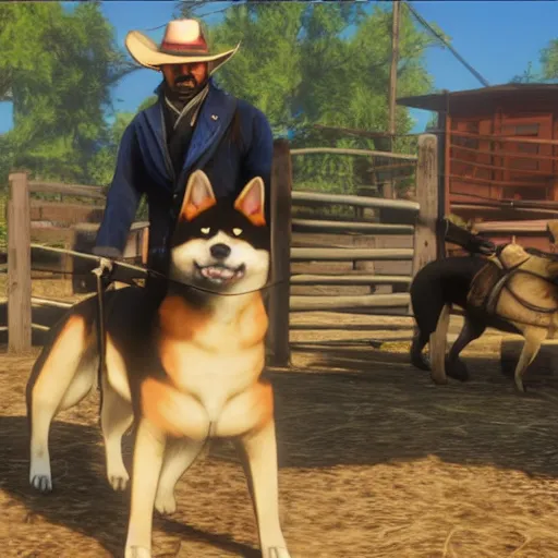 Image similar to shiba inu dog in the cover for red dead redemption 2