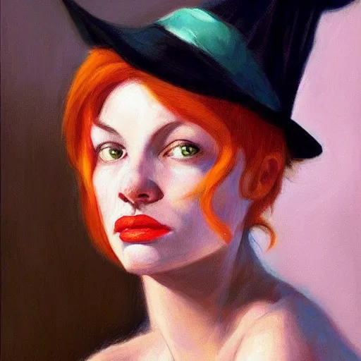 Image similar to a hyper realistic witch portrait, by edward hopper, new artstation artist,