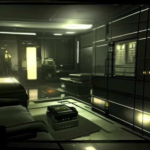 Prompt: Adam Jensen's appartment from the Game