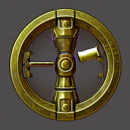 Image similar to a stylised old colorful metal key, key is on the center, rpg game inventory item, rim light, outer glow, on the white background, high poly vray, stylised textures, trending on artstation