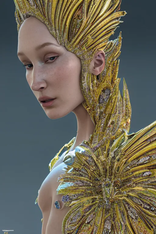 Image similar to a highly detailed metahuman 4 k close up render of an alien goddess bella hadid as sixwinged seraphim in iris van herpen dress schiaparelli in diamonds crystals swarovski and jewelry in style of alphonse mucha gustav klimt trending on artstation made in unreal engine 4