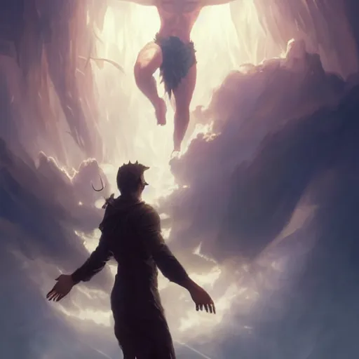 Prompt: lucifer getting cast from heaven from paradise lost by john milton 4 k, concept art, by wlop, ilya kuvshinov, artgerm, krenz cushart, greg rutkowski, pixiv. cinematic dramatic atmosphere, sharp focus, volumetric lighting, cinematic lighting, studio quality