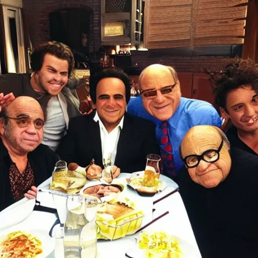 Prompt: Danny DeVito with the gang ❤️