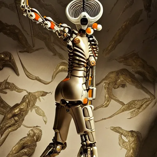 Prompt: still frame from Prometheus movie by Makoto Aida, biomechanical Vespa mandarina angel gynoid, metal couture by neri oxmn and Guo pei, editorial by Malczewski and by Caravaggio