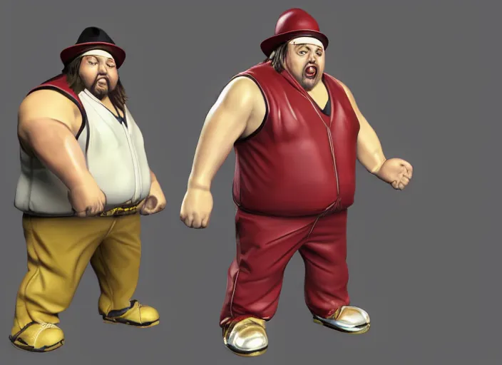 Image similar to 3 d model of chumlee character in fighting game, stylized 3 d graphics, hdr, ultra graphics, ray tracing, 4 k image