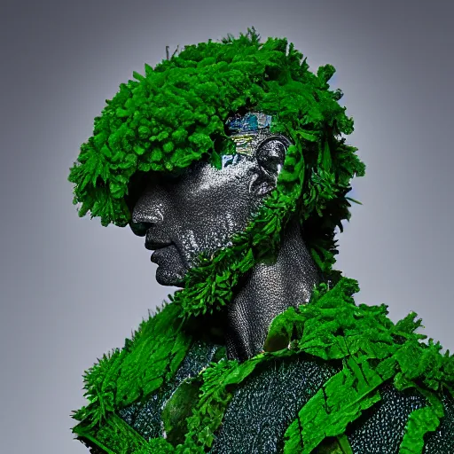 Prompt: a portrait of a beautiful young male wearing an alexander mcqueen armor made of algae , photographed by andrew thomas huang, artistic