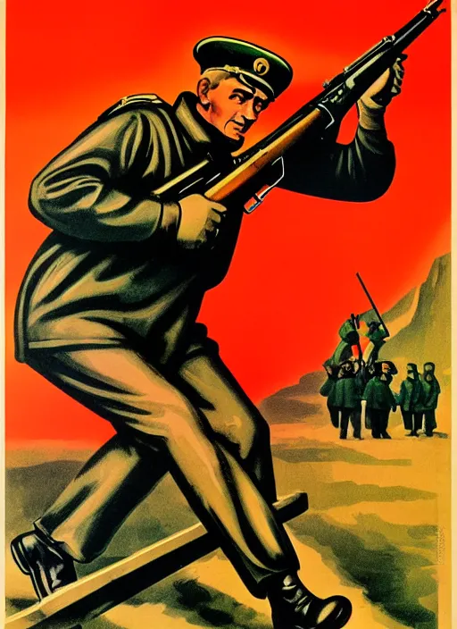 Image similar to soviet propaganda poster of a mosin - nagant, socialist realism. by alexander zelensky, viktor deni, havrylo pustoviyt