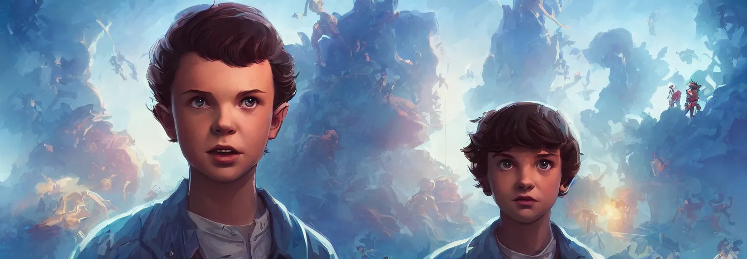 Image similar to hero world stranger things, behance hd by jesper ejsing, by rhads, makoto shinkai and lois van baarle, ilya kuvshinov, rossdraws global illumination, golden ratio, symmetrical beauty face