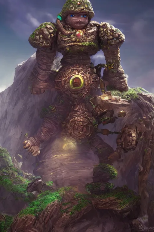 Image similar to zelda fantasy art giant golem troll wood rock greeble gemstone, global illumination ray tracing hdr fanart arstation by sung choi and eric pfeiffer and gabriel garza and casper konefal