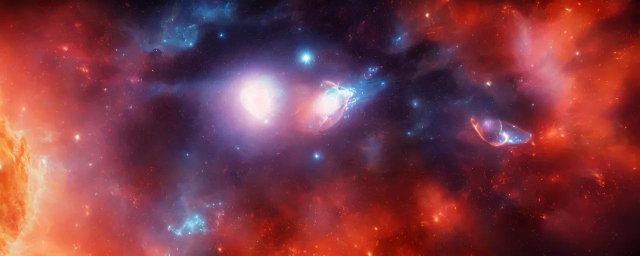 Image similar to movie still, thin horizontal nebula, a dark epic galaxy, space scene, cinematic color grading, unreal engine, octane render, detailed and intricate, global illumination, volumetric lighting, hubble telescope images, james webb telescope images, houdini fluid simulation, detailed and intricate environment