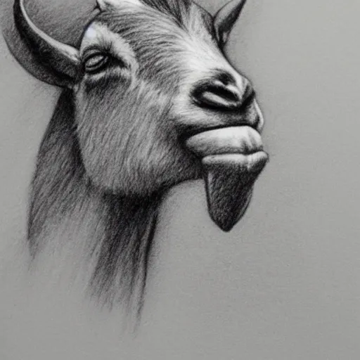 Prompt: pencil sketch drawing of a goat smoking a cigar, award - winning, detailed