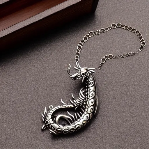 Prompt: chinese metal necklace dragon