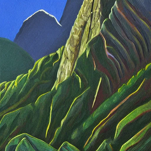 Image similar to a machu picchu beautiful painting, fir trees, intricate details, epic scale, insanely complex, 8 k, sharp focus, hyperrealism, very realistic, by greg rutowski