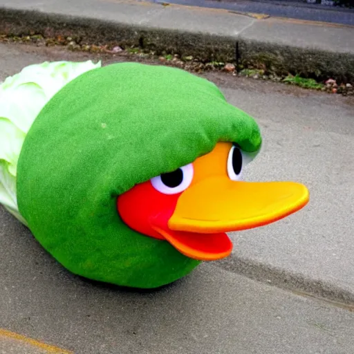 Image similar to a cabbage dressed as a duck